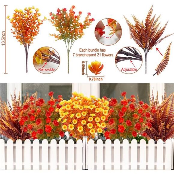 20 Bundles Artificial Fall Flowers for Outdoors Fall Decorations - UV Resistant - Picture 2 of 7